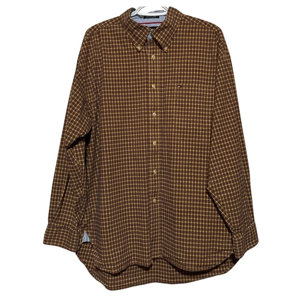 Tommy Hilfiger Men's Yellow Red‎ Black Long Sleeve Button Down Shirt Size XL